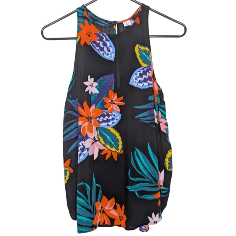 Old Navy Womens Multicolor Relaxed High-Neck Sleeveless Floral Black Top Size XS